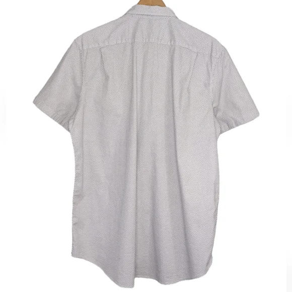 Michael Kors Men's Micro Polkadot Classic Fit Short Sleeve Button Down Shirt - Picture 2 of 13
